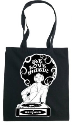 Bengans Tygpåse - We Love Music - Afro (Svart) in der Gruppe CDON - Exporterade Artiklar_Manuellt / Merch_CDON_exporterade bei Bengans Skivbutik AB (3739552)