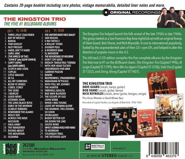 The Kingston Trio - Five #1 Billboard Albums in der Gruppe CD / Bestseller bei Bengans Skivbutik AB (3922601)