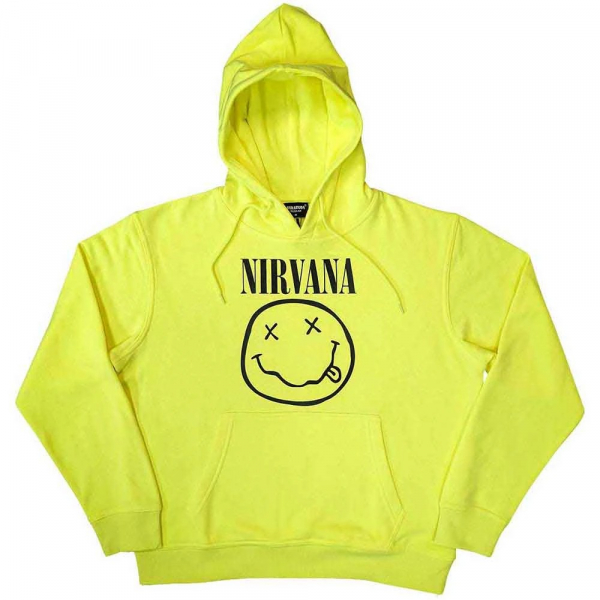 Nirvana - Unisex Pullover Hoodie: Inverse Happy Face (Neon Yellow) in der Gruppe MERCH / Kleidung / Hoodies bei Bengans Skivbutik AB (4414331r)
