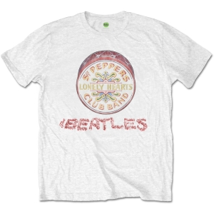 The Beatles - Flowers Logo & Drum Uni Wht    in der Gruppe MERCH / T-Shirt / Rockoff_Nya April24 bei Bengans Skivbutik AB (5528296r)