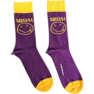 Nirvana - Yellow Smiley Uni Purp Socks (Eu 40-45) in der Gruppe MERCHANDISE / Merch / Hårdrock bei Bengans Skivbutik AB (5536153)