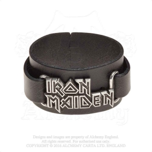 Iron Maiden - Logo Leather Wriststrap in der Gruppe MERCHANDISE / Merch / Hårdrock bei Bengans Skivbutik AB (5536880)
