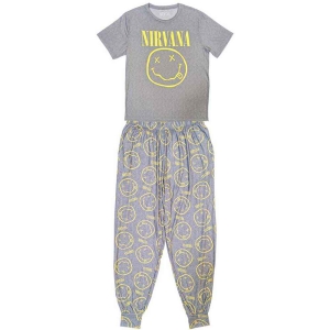 Nirvana - Yellow Smiley Uni Grey Pyjamas: in der Gruppe MERCHANDISE / Merch / Hårdrock bei Bengans Skivbutik AB (5540911r)