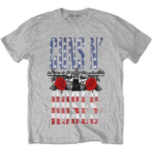 Guns N Roses - Us Flag In Logo Uni Grey    S in der Gruppe MERCHANDISE / T-shirt / Hårdrock bei Bengans Skivbutik AB (5542246r)