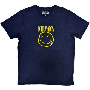Nirvana - Yellow Happy Face Uni Navy  in der Gruppe MERCHANDISE / T-shirt / Pop-Rock bei Bengans Skivbutik AB (5546464r)