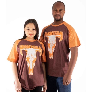 Pantera - Skull Uni Brown/Orange Raglan in der Gruppe MERCHANDISE / T-shirt / Hårdrock bei Bengans Skivbutik AB (5546636r)