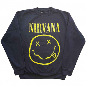 Nirvana - Yellow Happy Face Navy Sweatshirt in der Gruppe Övrigt /  bei Bengans Skivbutik AB (5553906r)