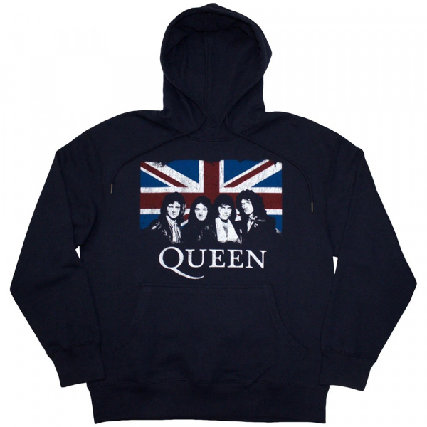 Queen - Vtge Union Jack Uni Navy Hoodie in der Gruppe MERCH / Kleidung / Hoodies bei Bengans Skivbutik AB (5553960r)