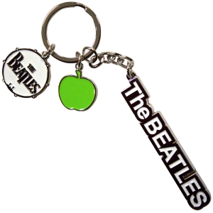 Beatles - Text Logo Drop T Drum & Apple Charms Keychain in der Gruppe MERCHANDISE / Merch / Pop-Rock bei Bengans Skivbutik AB (5583878)