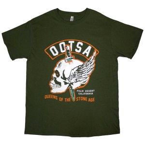 Queens Of The Stone Age - Winged Skull Uni Green T-Shirt in der Gruppe MERCHANDISE / T-shirt / Hårdrock bei Bengans Skivbutik AB (5586781r)