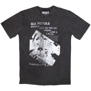 Sex Pistols - Manchester Flyer Stone Wash Uni Char T-Shirt in der Gruppe MERCHANDISE / T-shirt / Punk bei Bengans Skivbutik AB (5586787r)