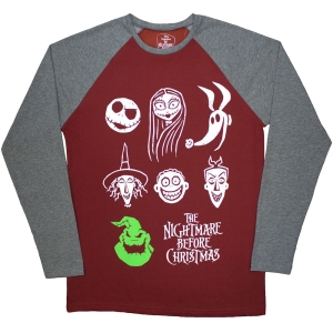 The Nightmare Before Christmas - Stacked Faces Uni Maroon/Grey Longsleeve in der Gruppe MERCHANDISE / T-shirt / Film-Musikal bei Bengans Skivbutik AB (5586800r)