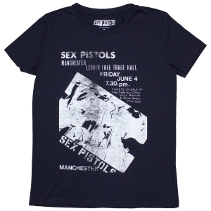 Sex Pistols - Manchester Flyer Lady Navy T-Shirt in der Gruppe MERCHANDISE / T-shirt / Punk bei Bengans Skivbutik AB (5587304r)