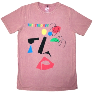 Strokes - Abstract Face Stone Wash Uni Kashmir Red T-Shirt in der Gruppe MERCHANDISE / T-shirt / Pop-Rock bei Bengans Skivbutik AB (5628741r)