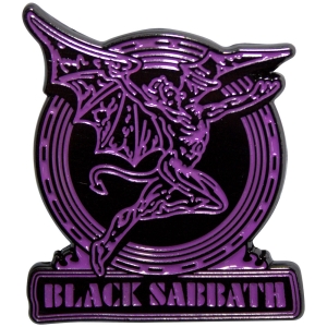 Black Sabbath - Purple Text Logo & Daemon Pin Badge in der Gruppe MERCHANDISE / Merch / Nyheter / Hårdrock bei Bengans Skivbutik AB (5630510)