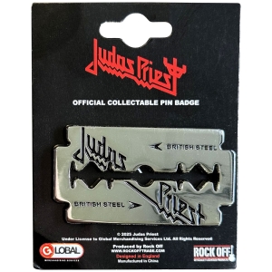 Judas Priest - British Steel Razor Blade Pin Badge in der Gruppe MERCHANDISE / Merch / Hårdrock bei Bengans Skivbutik AB (5638263)