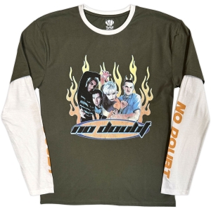 No Doubt - Flames Uni Green/Wht Layered Longsleeve in der Gruppe MERCHANDISE / T-shirt / Nyheter / Pop-Rock bei Bengans Skivbutik AB (5643876r)