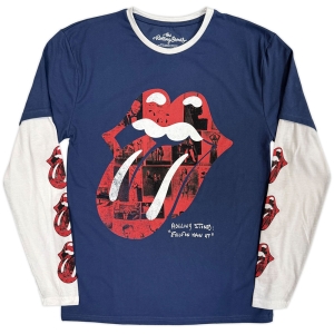 Rolling Stones - Collage Tongue Uni Denim/Wht Layered Longsleeve in der Gruppe MERCHANDISE / T-shirt / Nyheter / Pop-Rock bei Bengans Skivbutik AB (5643884r)