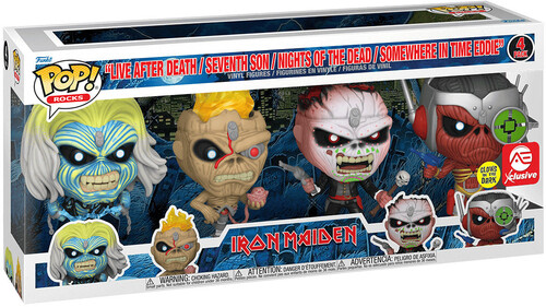 Iron Maiden - Funko Pop! Rocks: Eddie 4Pk Glow In The Dark Box Set in der Gruppe MERCHANDISE / Merch / Hårdrock bei Bengans Skivbutik AB (5647753)