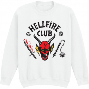Stranger Things - Hellfire Club Uni Wht Sweatshirt in der Gruppe MERCHANDISE / Kapuzenpullover / Kommande /  bei Bengans Skivbutik AB (5649138r)