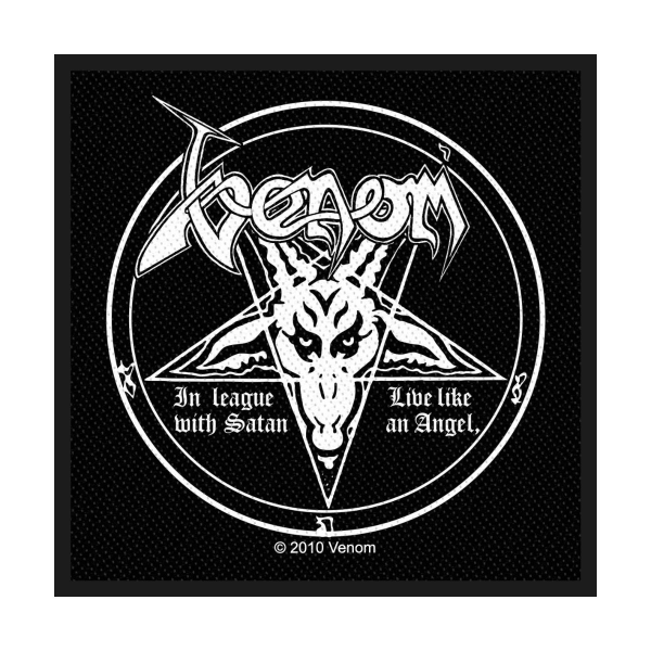 Venom - Standard Woven Patch: In League With Satan in der Gruppe MERCHANDISE / Accessoarer / Kommande / Hårdrock bei Bengans Skivbutik AB (5663919)