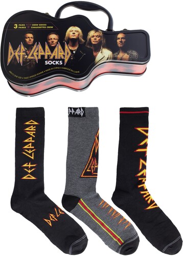 Def Leppard - Logos Guitar Tin Uni 3-Pack Socks in der Gruppe MERCHANDISE / Strumpor / Heavy Metal bei Bengans Skivbutik AB (5667716)