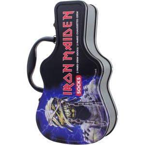 Iron Maiden - Logos Guitar Tin Uni 3-Pack Socks in der Gruppe MERCHANDISE / Strumpor /  /  bei Bengans Skivbutik AB (5667746)