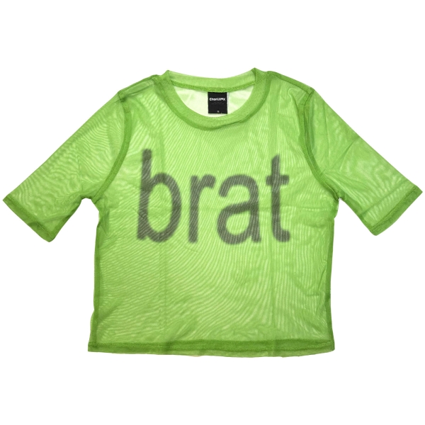 Charli Xcx - Brat Logo Lady Green Mesh Crop in der Gruppe MERCHANDISE / T-shirt / Nyheter / Pop-Rock bei Bengans Skivbutik AB (5673995r)