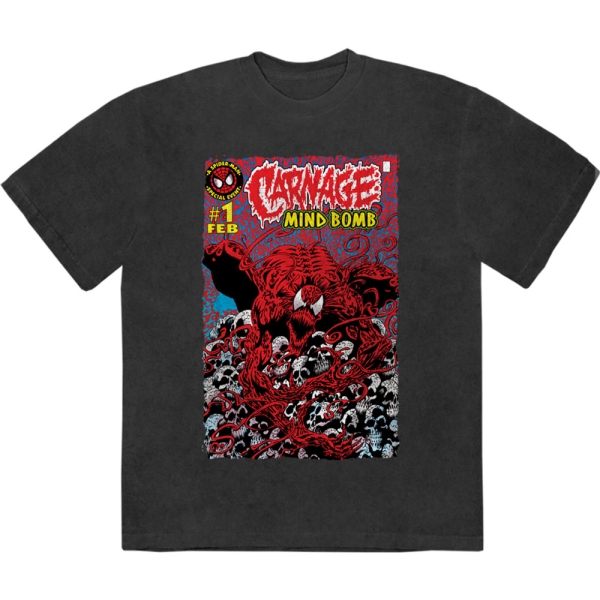 Marvel Comics - Carnage Mind Bomb Stone Wash Uni Bl T-Shirt in der Gruppe MERCHANDISE / T-shirt / Nyheter / Film-Musikal bei Bengans Skivbutik AB (5674007r)
