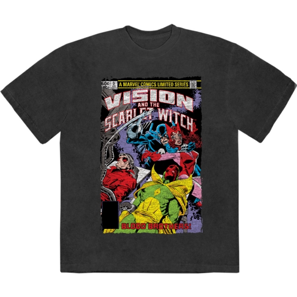 Marvel Comics - Vision/Scar Witch Blood Bros Stone Wash Uni Bl T-Shirt in der Gruppe MERCHANDISE / T-shirt / Nyheter / Film-Musikal bei Bengans Skivbutik AB (5674008r)