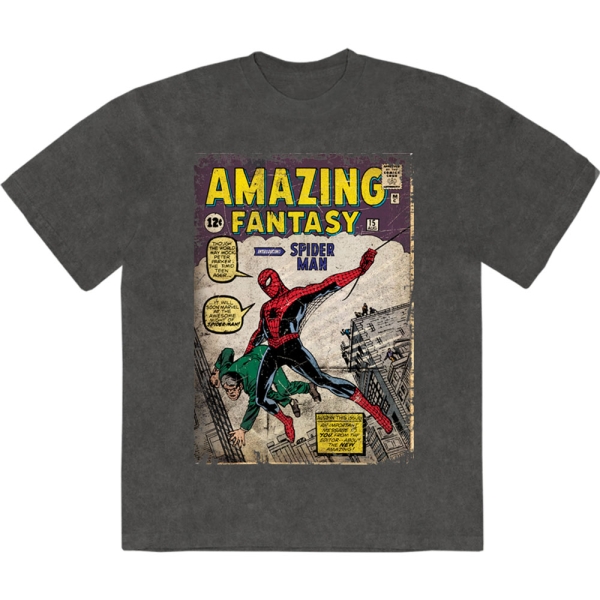 Marvel Comics - Spider-Man Amazing Fantasy Stone Wash Uni Char T-Shirt in der Gruppe MERCHANDISE / T-shirt / Nyheter / Film-Musikal bei Bengans Skivbutik AB (5674012r)