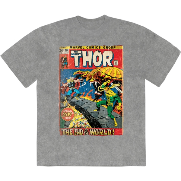 Marvel Comics - Thor End Of The World Stone Wash Uni Grey T-Shirt in der Gruppe MERCHANDISE / T-shirt / Nyheter / Film-Musikal bei Bengans Skivbutik AB (5674013r)