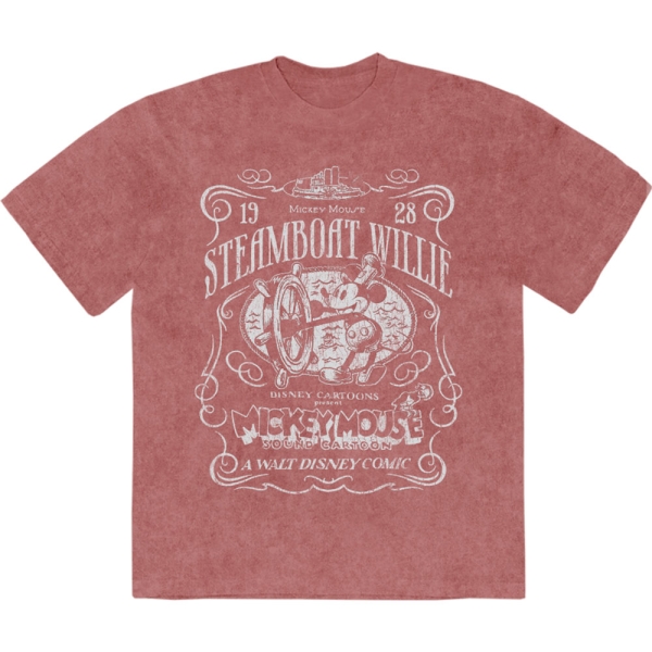 Disney - Mm Steamboat Willie Stone Wash Uni Kashmir Red T-Shirt in der Gruppe MERCHANDISE / T-shirt / Nyheter / Film-Musikal bei Bengans Skivbutik AB (5674027r)