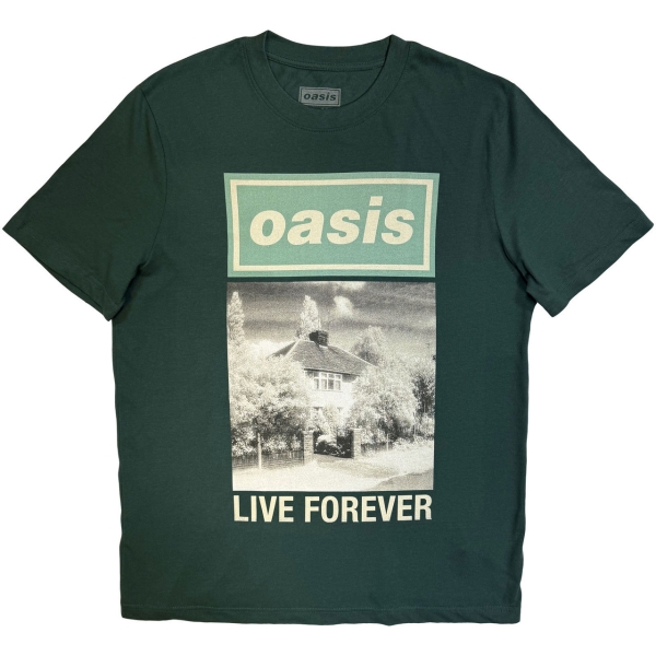 Oasis - Live Forever Single Cover T-Shirt Green T-Shirt in der Gruppe MERCHANDISE / T-shirt / Nyheter / Pop-Rock bei Bengans Skivbutik AB (5674029r)
