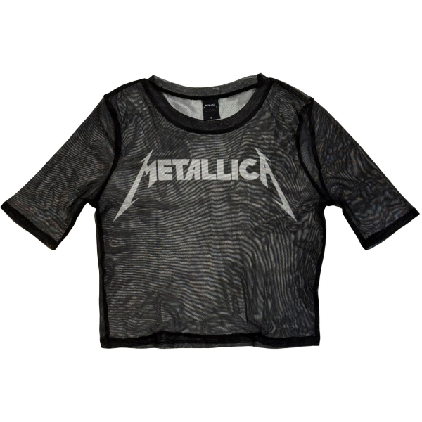 Metallica - Logo Lady Bl Mesh Crop T-Shirt in der Gruppe MERCHANDISE / T-shirt / Nyheter / Hårdrock bei Bengans Skivbutik AB (5674537r)