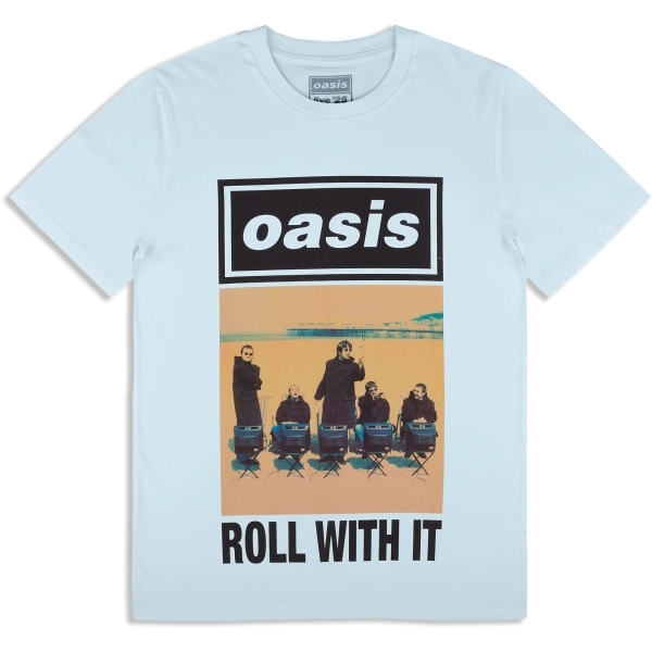 Oasis - Roll With It Single Cover Lht Blue T-Shirt in der Gruppe MERCHANDISE / T-shirt / Nyheter / Pop-Rock bei Bengans Skivbutik AB (5674561r)