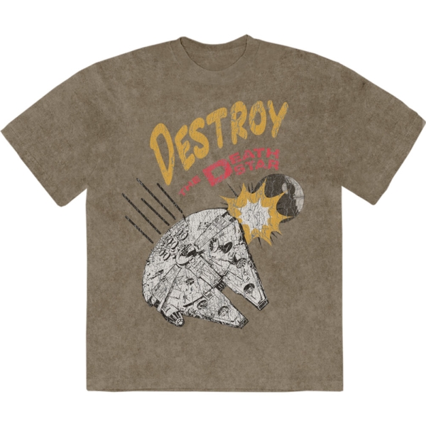 Star Wars - Destroy Death Star Stone Wash Uni Green T-Shirt in der Gruppe MERCHANDISE / T-shirt / Nyheter / Film-Musikal bei Bengans Skivbutik AB (5674600r)