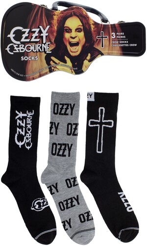 Ozzy Osbourne - Crew Socks (3 Pack Collector Guitar Shape Tin) in der Gruppe MERCHANDISE / Strumpor / Heavy Metal bei Bengans Skivbutik AB (5675519)
