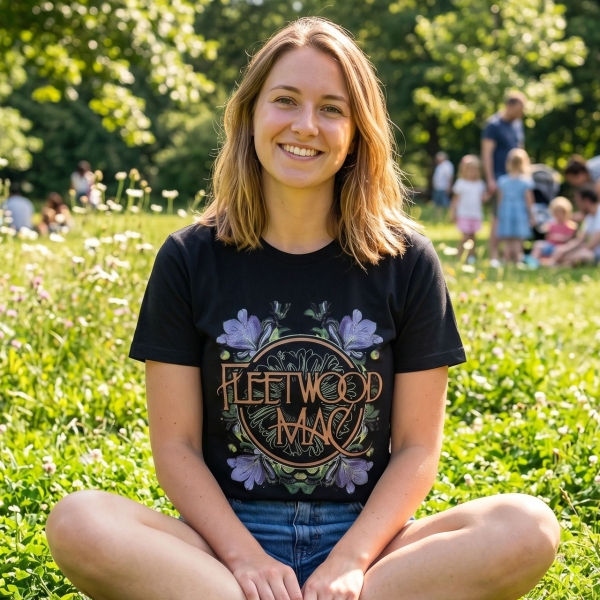 Fleetwood Mac - Unisex Premium Carbon T-Shirt: Circle Floral (Black) in der Gruppe MERCHANDISE / T-shirt / Kommande / Pop-Rock bei Bengans Skivbutik AB (5675963r)