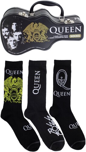 Queen - Crew Socks (3 Pack Collector Guitar Shape Tin) in der Gruppe MERCHANDISE / Strumpor / Pop-Rock bei Bengans Skivbutik AB (5680197)