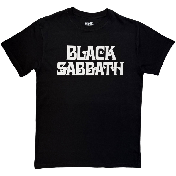 Black Sabbath - Curly Logo Mono Uni Bl T-Shirt in der Gruppe MERCHANDISE / T-shirt / Kommande / Hårdrock bei Bengans Skivbutik AB (5680731r)