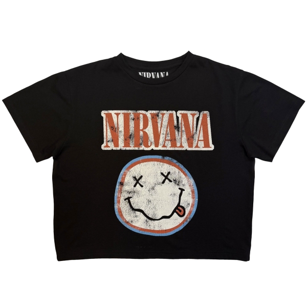 Nirvana - Distressed Logo Lady Bl Crop Top in der Gruppe MERCHANDISE / T-shirt / Kommande / Pop-Rock bei Bengans Skivbutik AB (5681177r)