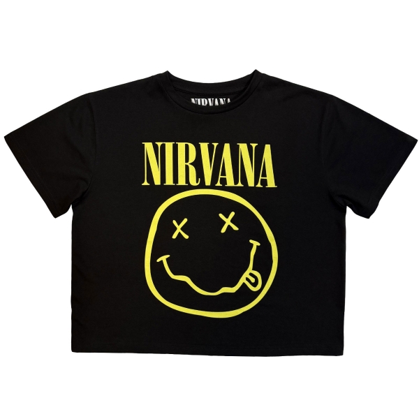 Nirvana - Yellow Happy Face Lady Bl Crop Top in der Gruppe MERCHANDISE / T-shirt / Kommande / Pop-Rock bei Bengans Skivbutik AB (5681178r)