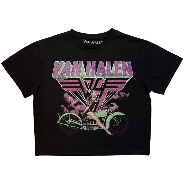 Van Halen - Neon Retro Pin Up Rider Lady Bl Crop Top in der Gruppe MERCHANDISE / T-shirt / Kommande / Hårdrock bei Bengans Skivbutik AB (5681192r)