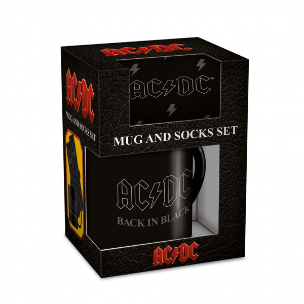 Ac/Dc - Back In Black Mug & Sock Set in der Gruppe MERCHANDISE / Merch / Hårdrock bei Bengans Skivbutik AB (5683287)