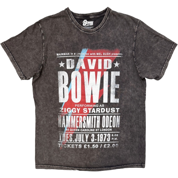 David Bowie - Hammersmith Odeon Stone Wash Uni Char T-Shirt in der Gruppe MERCH / Kleidung / T-Shirts bei Bengans Skivbutik AB (5685415r)