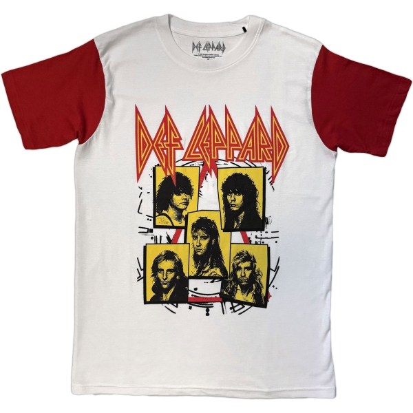 Def Leppard - Band Frame Uni Wht/Red Raglan T-Shirt in der Gruppe MERCH / Kleidung / T-Shirts bei Bengans Skivbutik AB (5685425r)