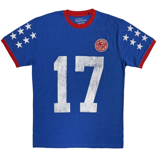 Ed Sheeran - Play 17 Ringer Uni Blue T-Shirt in der Gruppe MERCH / Kleidung / T-Shirts bei Bengans Skivbutik AB (5685429r)