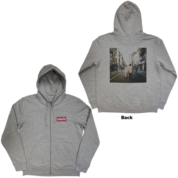 Oasis - What's The Story Red Logo Uni Grey Zip Hoodie in der Gruppe MERCH / Kleidung / Hoodies bei Bengans Skivbutik AB (5685498r)