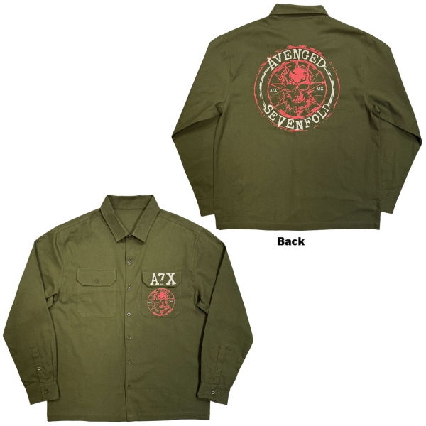 Avenged Sevenfold - Skull Emblem Uni Green Casual Shirt in der Gruppe MERCHANDISE / Hemd / / bei Bengans Skivbutik AB (5686949r)